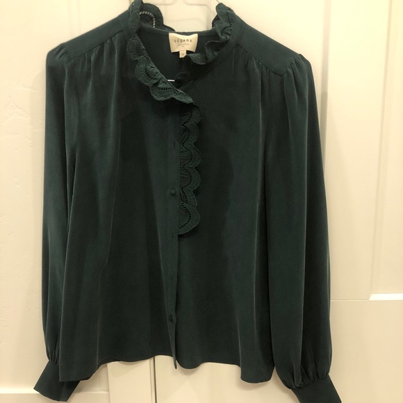 Sezane Chlo Shirt Bottle Green - Size 12 - Picture 2 of 3